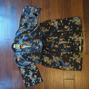 Chinese Asian dragon and rooster satin kimono